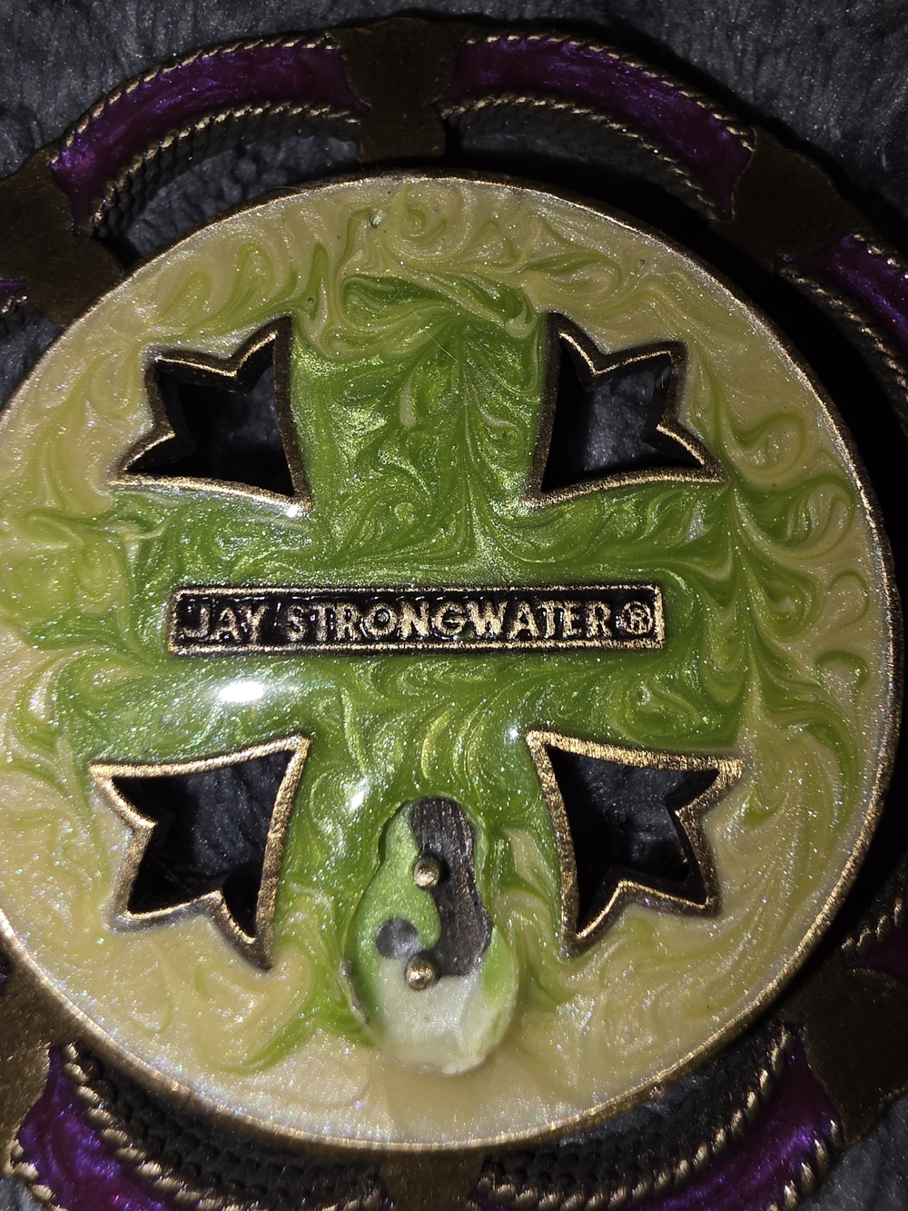 Jay Strongwater Green Swirled Enamel Accent with Purple and Gold Trim